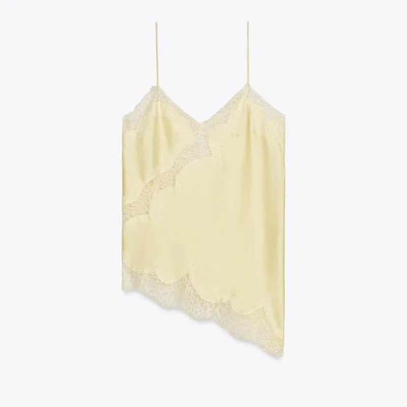 Lace Sling Loose V Neck Sleeveless Backless See Through Top Twirly Threads
