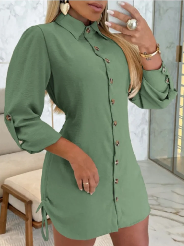 Flip Collar Button Long Sleeved Dress Twirly Threads