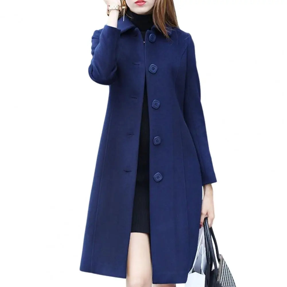 Mid-Length Single-Breasted Turn-down Collar Soft Winter Jacket Twirly Threads