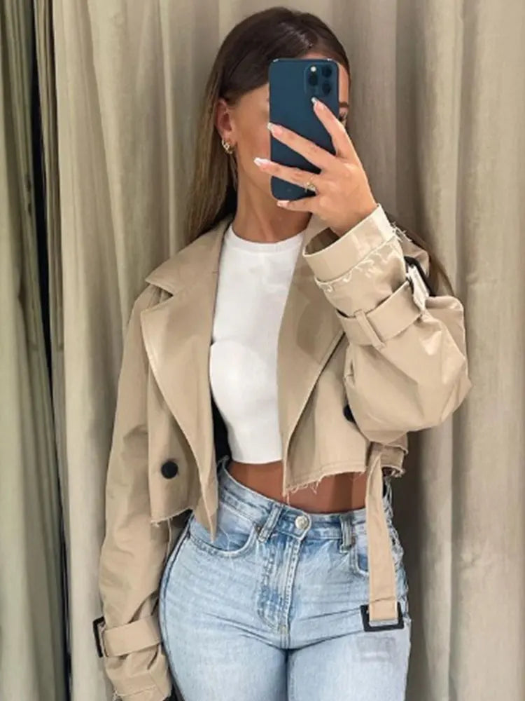 Belt Cropped Trench Spring Jacket Vintage Twirly Threads