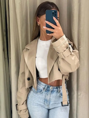 Belt Cropped Trench Spring Jacket Vintage Twirly Threads