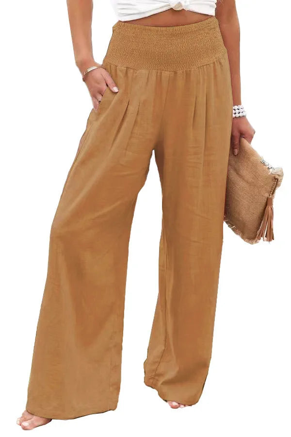 Casual pants with drawstring, mid waist, beach wide leg Twirly Threads