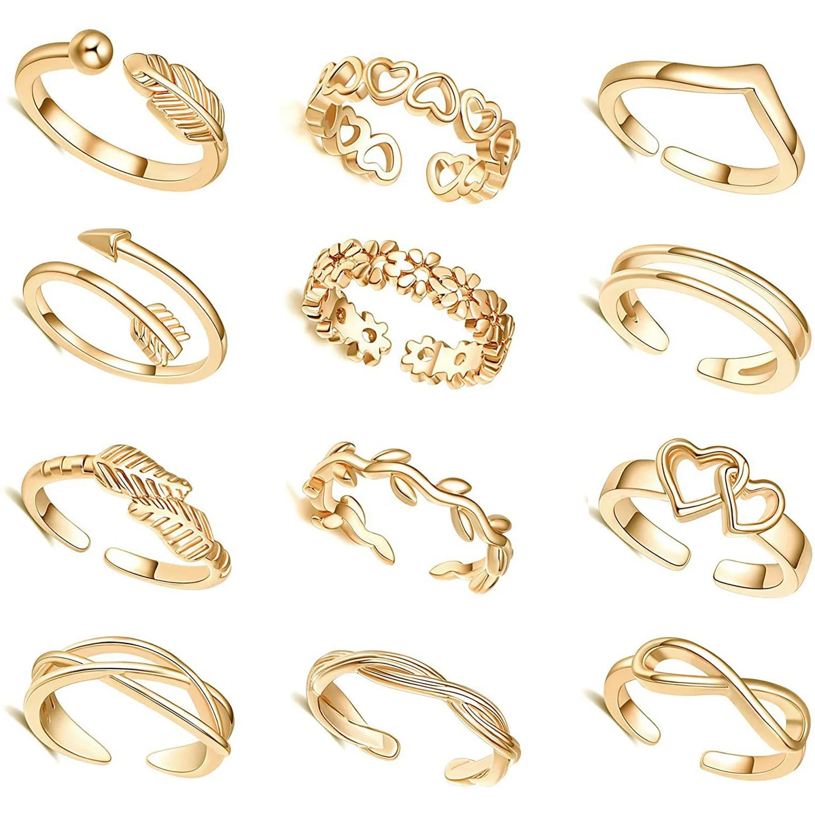 7/10/12Pcs Adjustable Toe Rings Twirly Threads