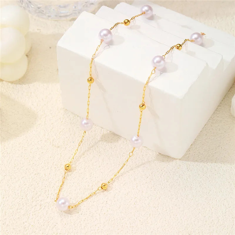 Simple Pearl Beads Necklace Twirly Threads