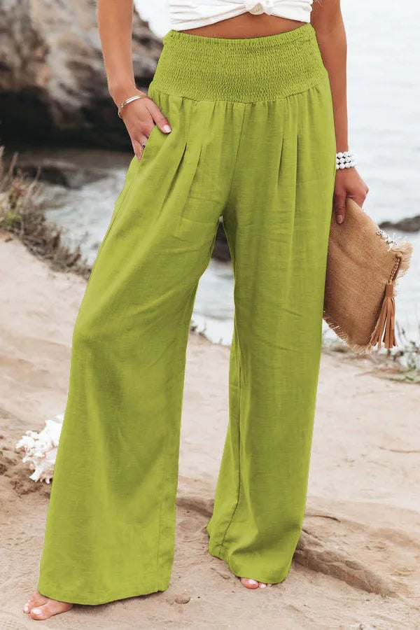 Casual pants with drawstring, mid waist, beach wide leg Twirly Threads