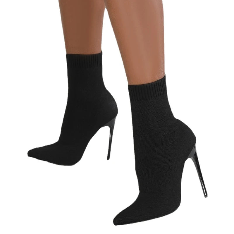 Short High Heels Winter Knitted Ankle Boots Twirly Threads