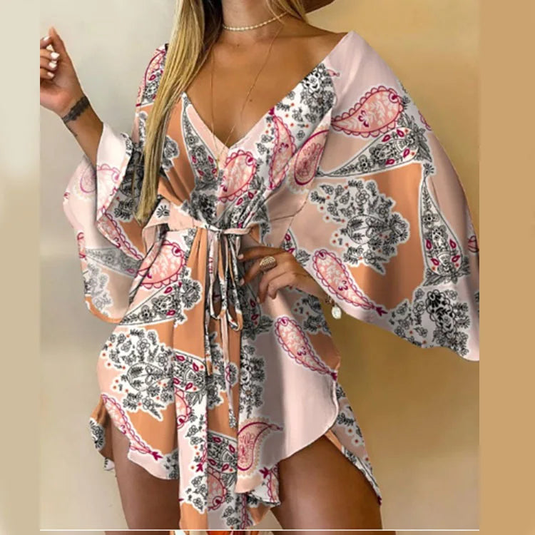 Sexy V-Neck Bat Sleeve Bohemian Beach Sundress Twirly Threads