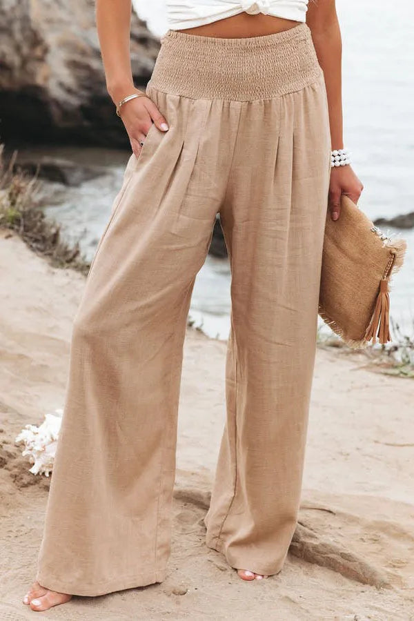 Casual pants with drawstring, mid waist, beach wide leg Twirly Threads