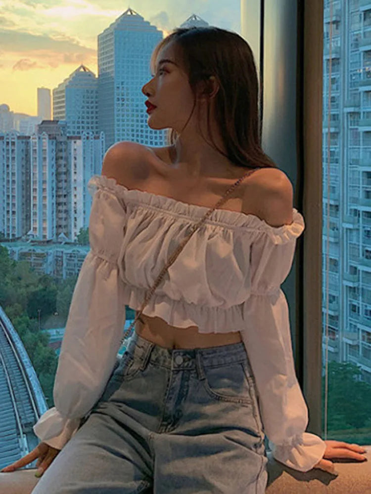 Blouse Off Shoulder Ruffle Top Twirly Threads
