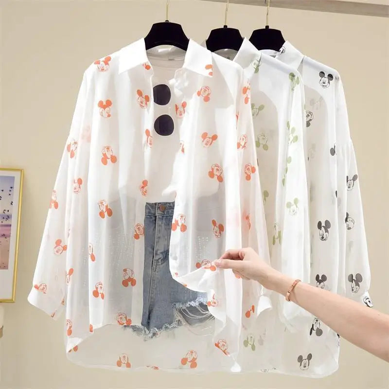Mickey Mouse Blouse Ladies Long Sleeve Twirly Threads