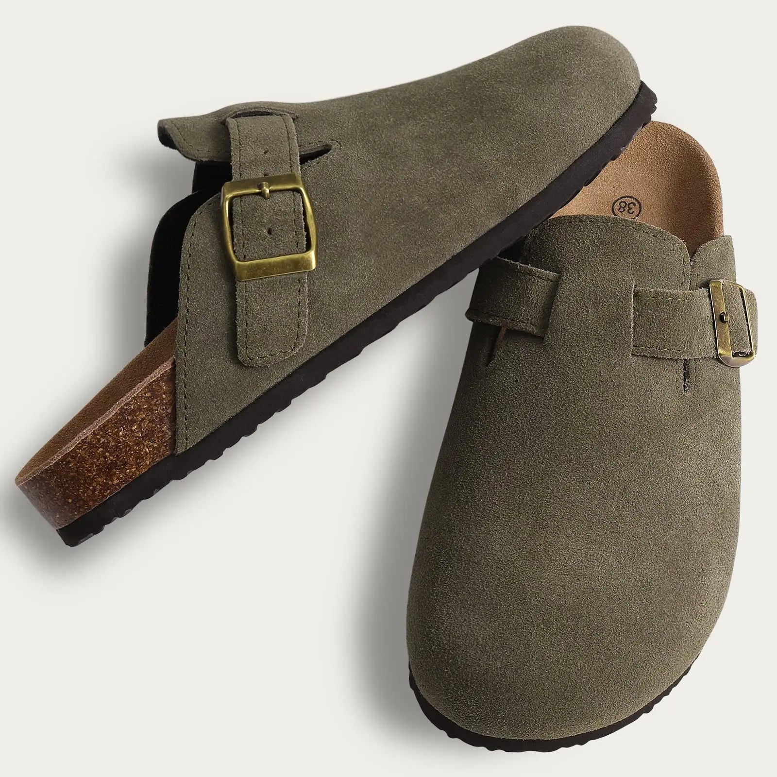Suede Clogs for Women Men Mules Cork Footbed Sandals Twirly Threads