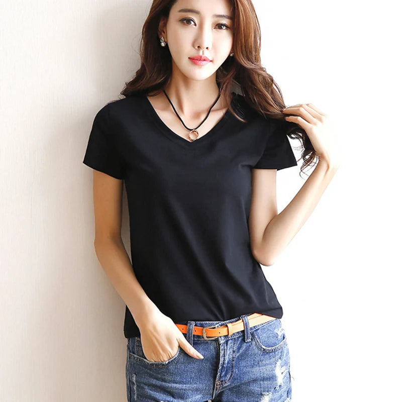 T-shirt Black V-Neck Short Sleeve Tee Twirly Threads