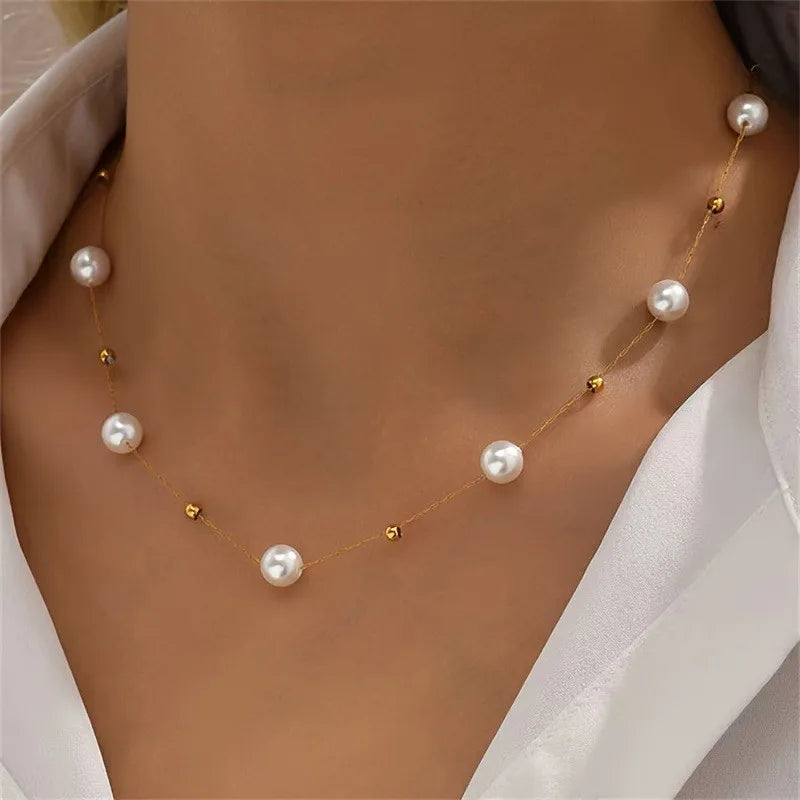 Simple Pearl Beads Necklace Twirly Threads