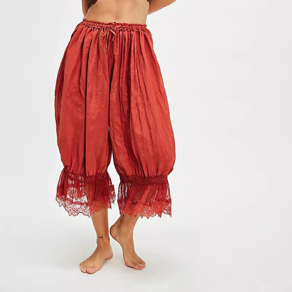 Loose Fit Bloomers Cropped Pants Drawstring High Waist Trousers Twirly Threads