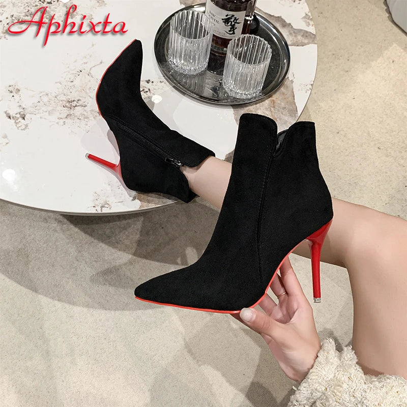 10-inch Stilettos Winter Red Heels Ankle Boots Twirly Threads