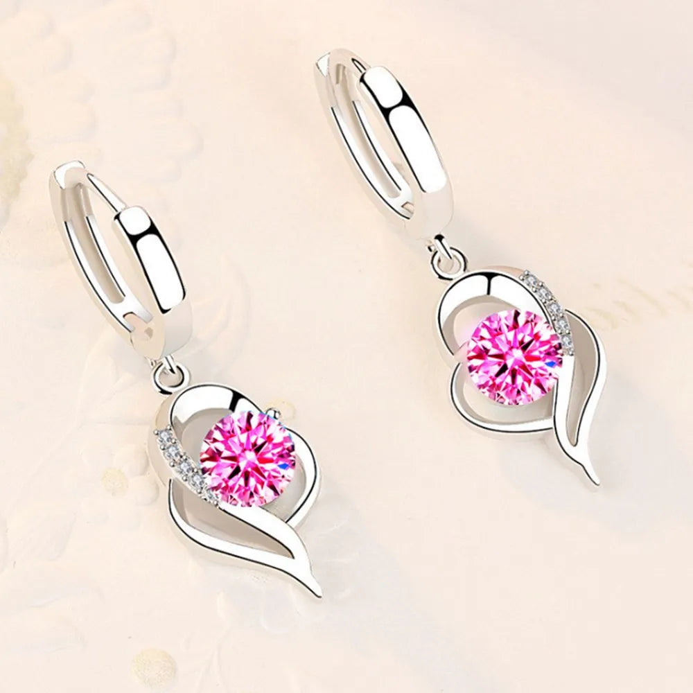 Sterling Silver Blue Pink White Purple Crystal Zircon Earrings Twirly Threads