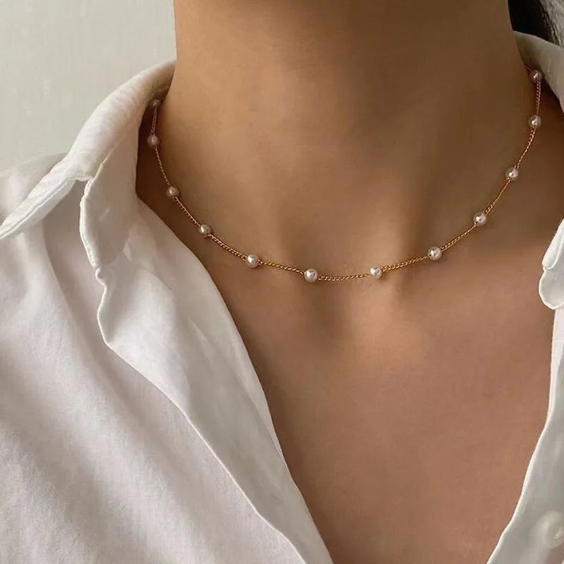 3pcs Pearl Necklace Set 14K Gold Twirly Threads
