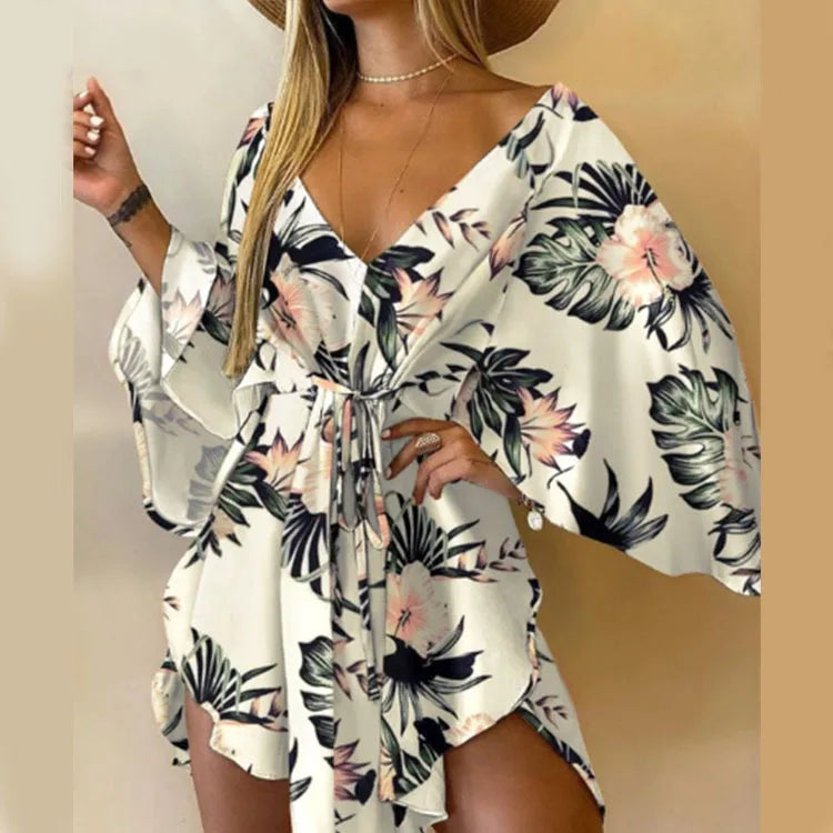Sexy V-Neck Bat Sleeve Bohemian Beach Sundress Twirly Threads