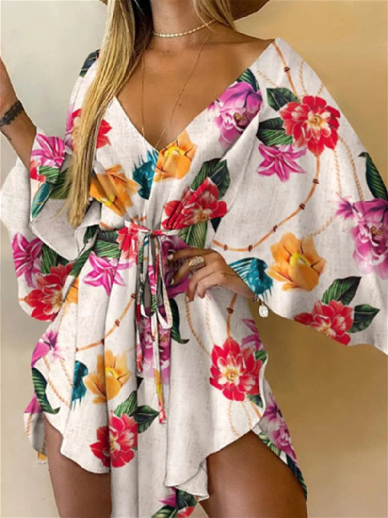 Sexy V-Neck Bat Sleeve Bohemian Beach Sundress Twirly Threads