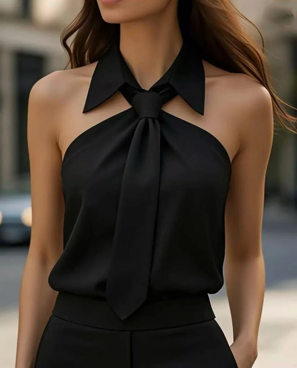 Camisole Halter Neck Strap Necktie Lapel Sleeveless Blouses Twirly Threads