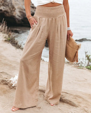 Casual pants with drawstring, mid waist, beach wide leg Twirly Threads