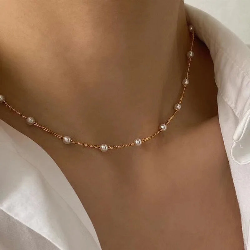 3pcs Pearl Necklace Set 14K Gold Twirly Threads