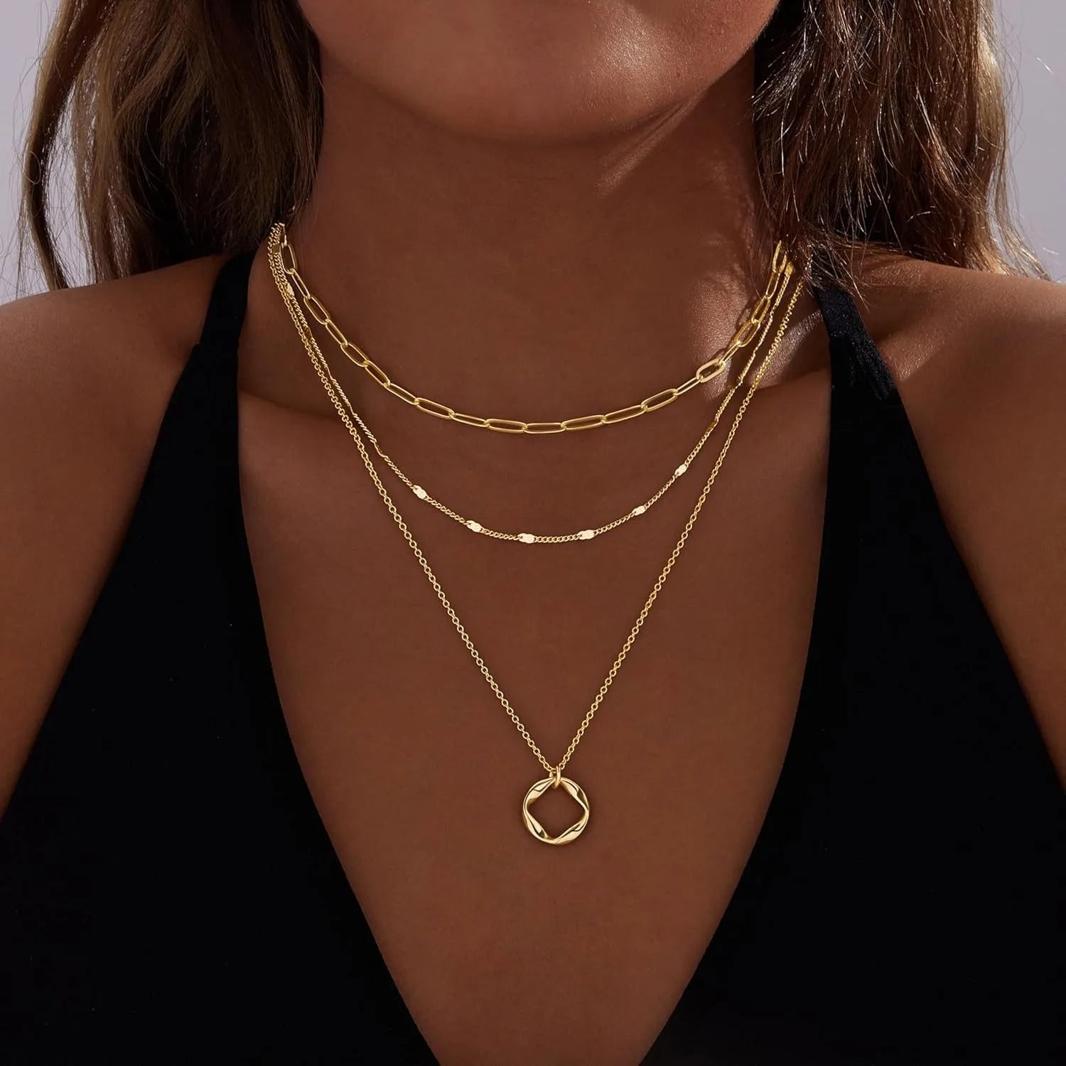 Layered Gold Necklaces Twirly Threads