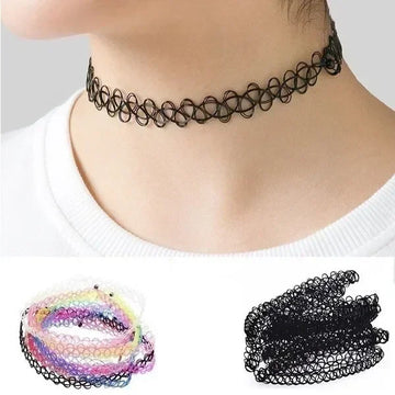 12 Pieces Set Gothic Punk Elastic Hollow Chocker Twirly Theads