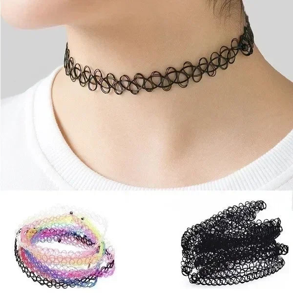 12 Pieces Set Gothic Punk Elastic Hollow Chocker Twirly Theads