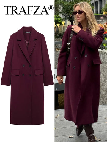Women Fashion Burgundy Woolen Coat Twirly Threads