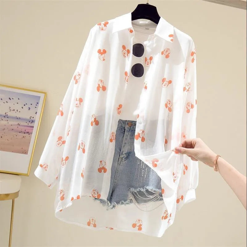 Mickey Mouse Blouse Ladies Long Sleeve Twirly Threads