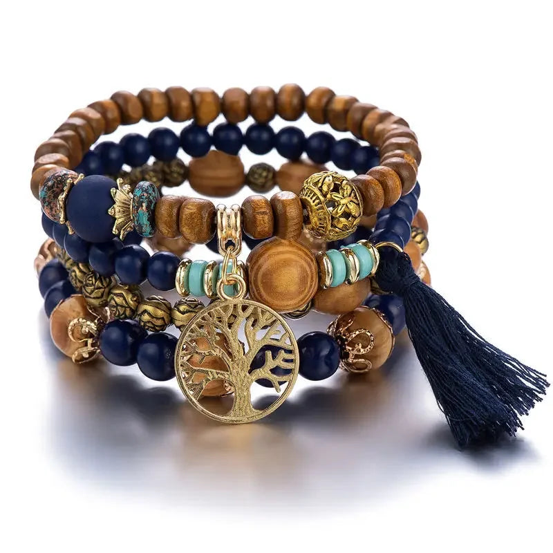 Boho Wooden Beaded Bracelet Set Twirly Threads