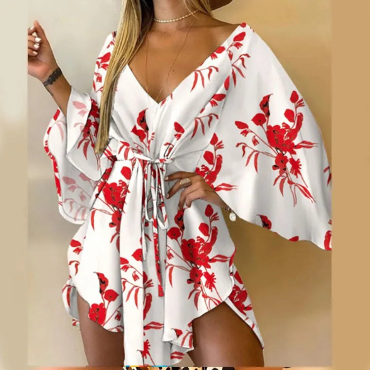 Sexy V-Neck Bat Sleeve Bohemian Beach Sundress Twirly Threads