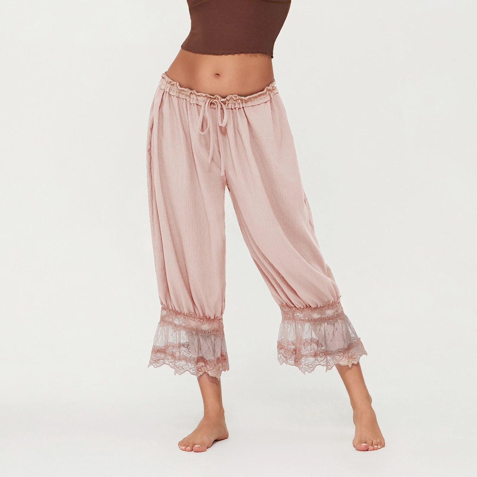 Loose Fit Bloomers Cropped Pants Drawstring High Waist Trousers Twirly Threads