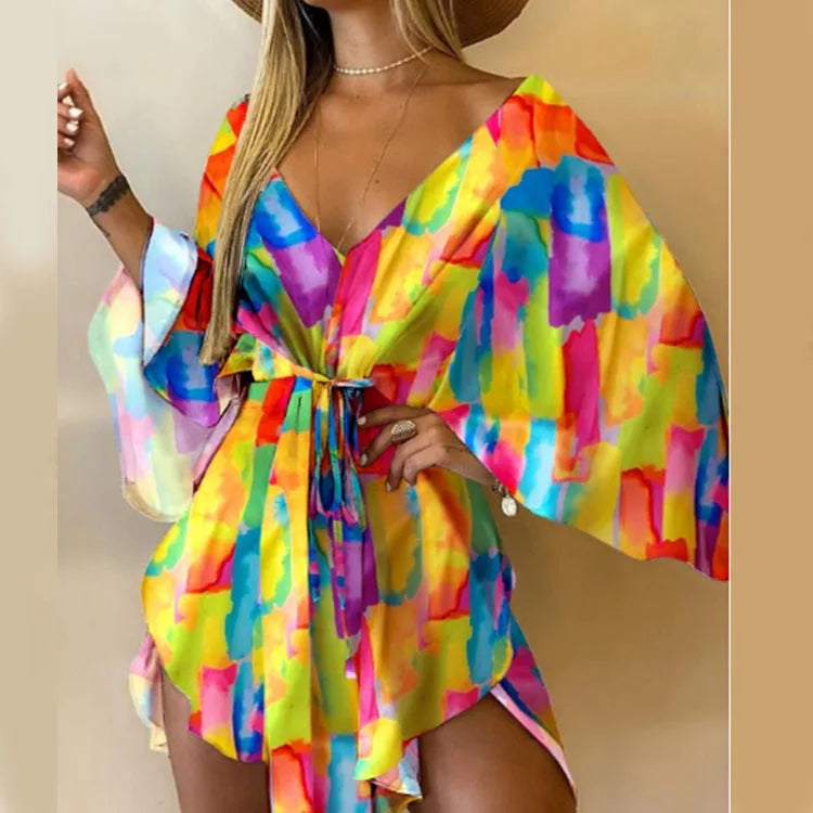 Sexy V-Neck Bat Sleeve Bohemian Beach Sundress Twirly Threads