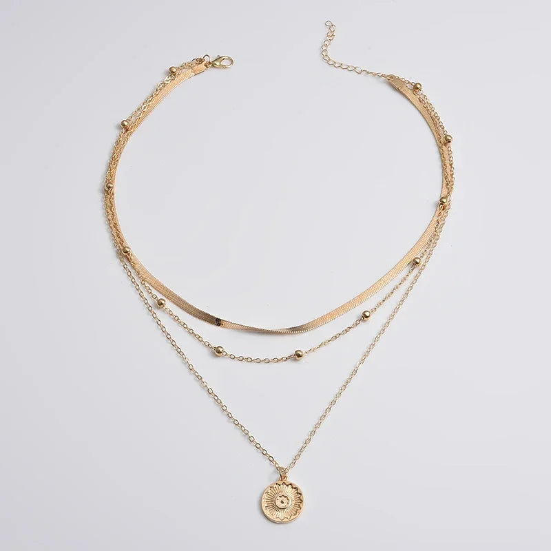 Sterling Silver Three-Layer Round Necklace Twirly Threads