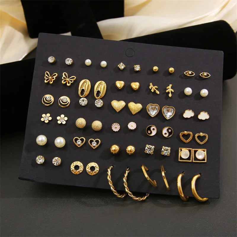 Vintage Butterfly Heart Pearl Crystal Stud Earrings Twirly Threads