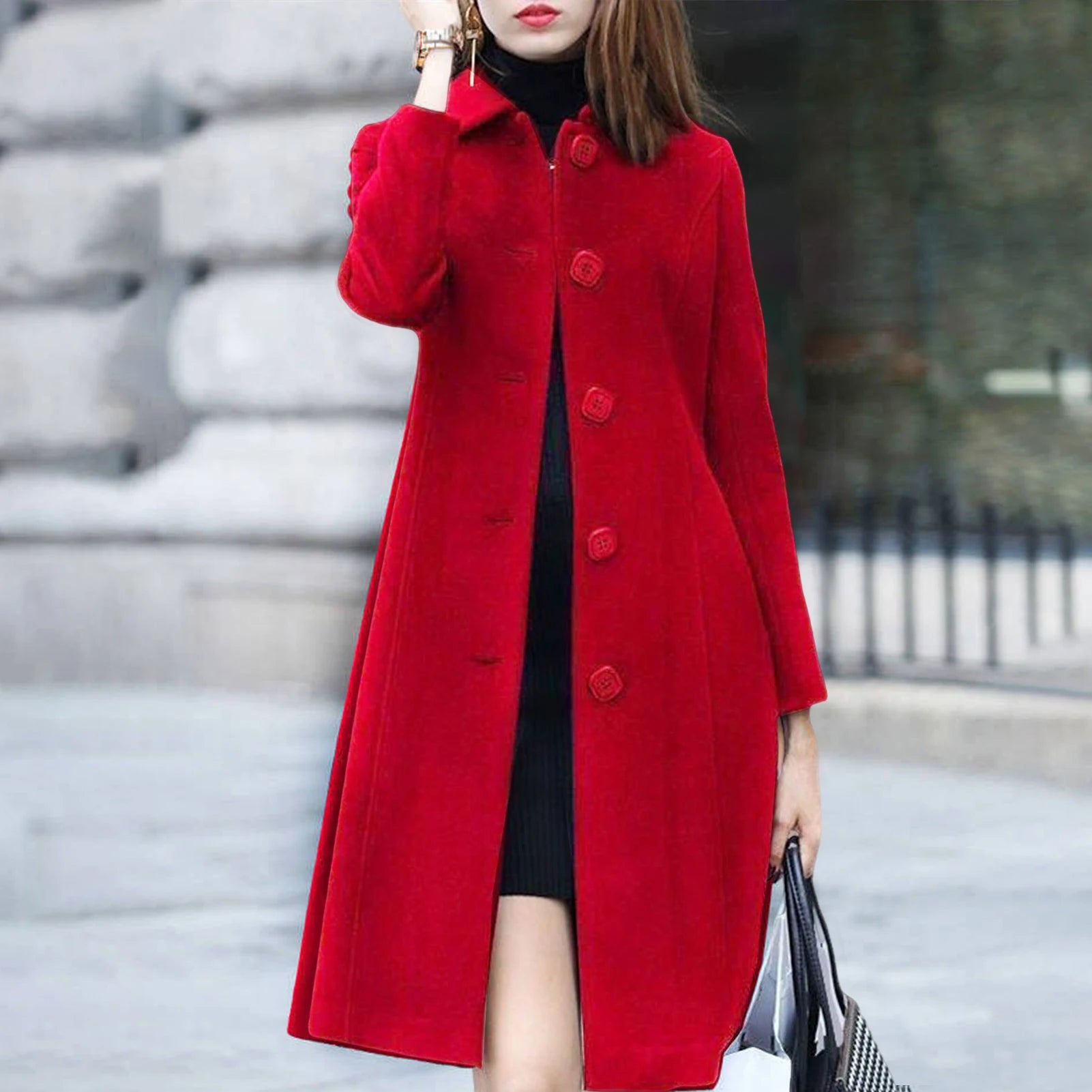 Mid-Length Single-Breasted Turn-down Collar Soft Winter Jacket Twirly Threads