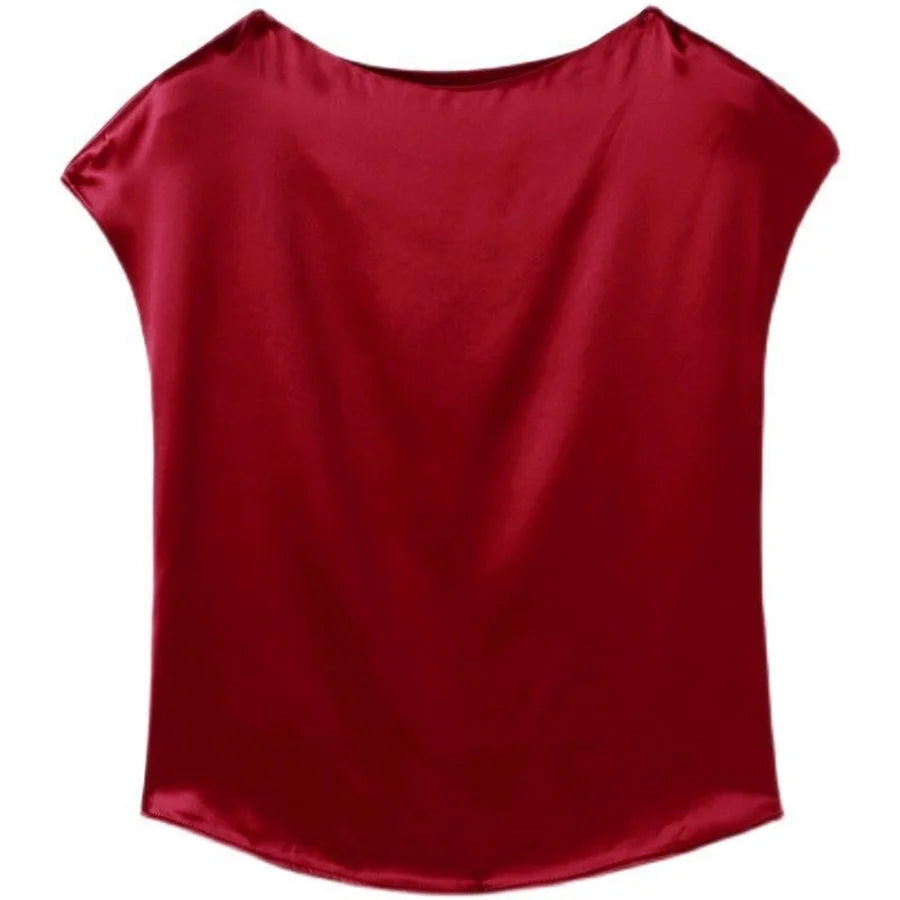 Short Sleeve O-Neck Blouses Satin Blouse Twirly Threads