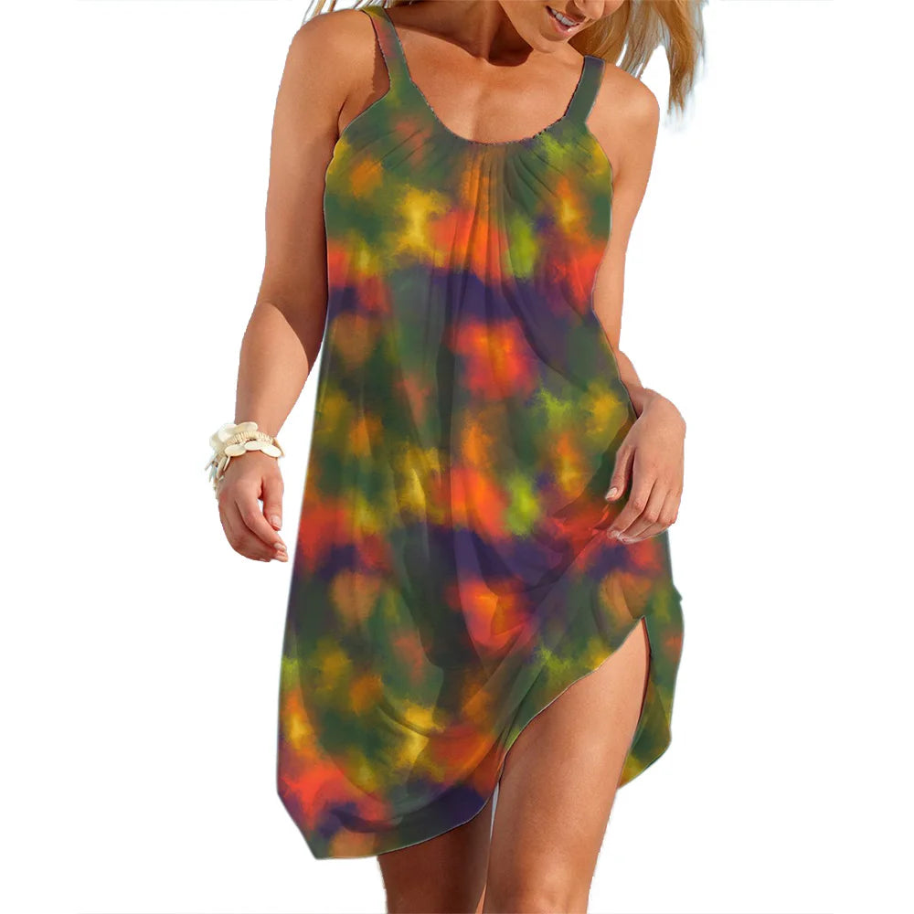 Women's A-line Slip Dress Girls Elegant Tie Dye Twirly Threads