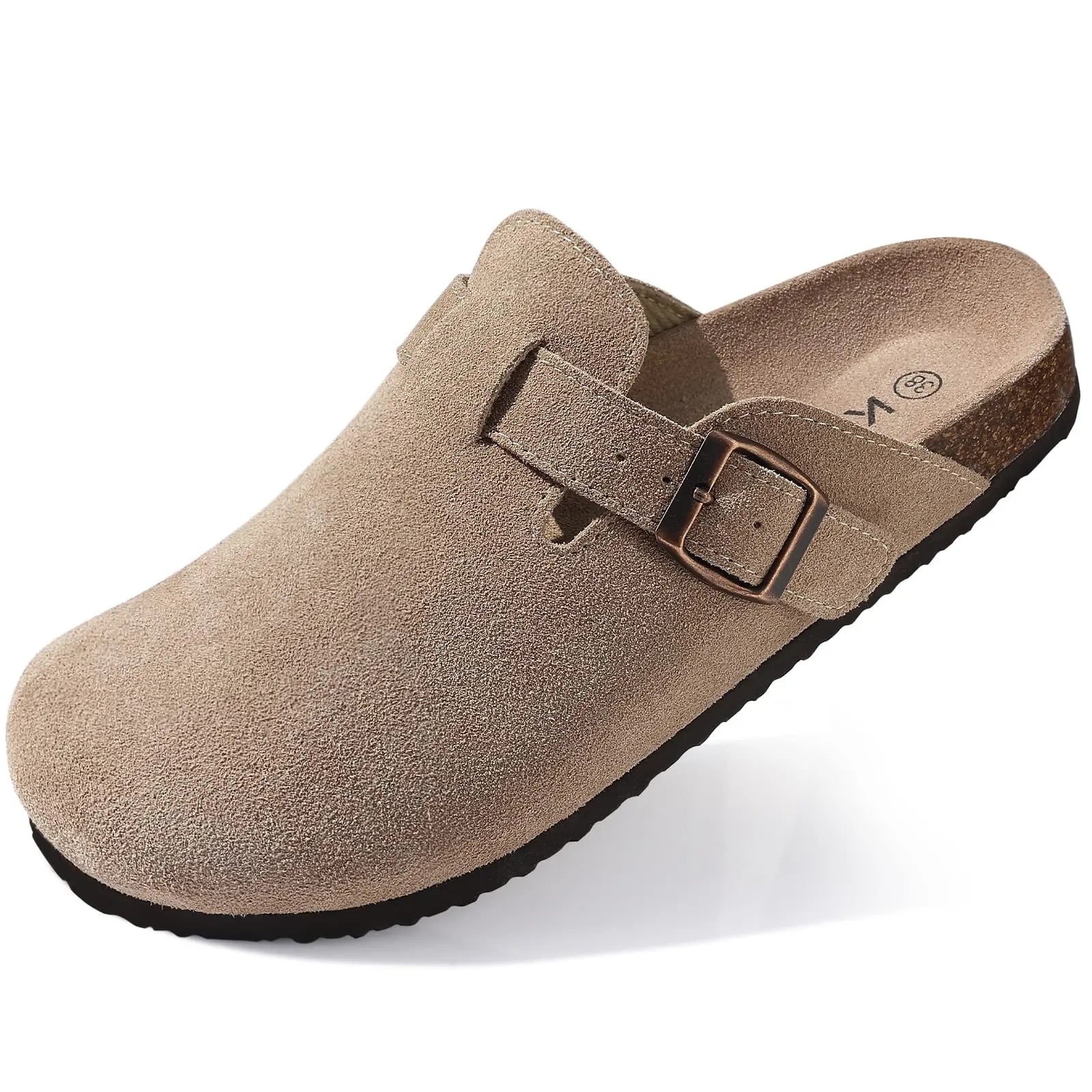 Suede Clogs for Women Men Mules Cork Footbed Sandals Twirly Threads