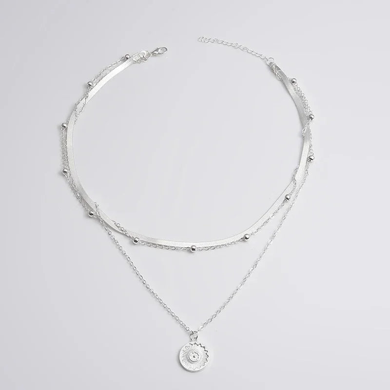 Sterling Silver Three-Layer Round Necklace Twirly Threads