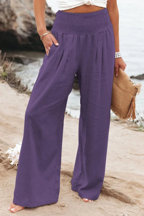 Casual pants with drawstring, mid waist, beach wide leg Twirly Threads