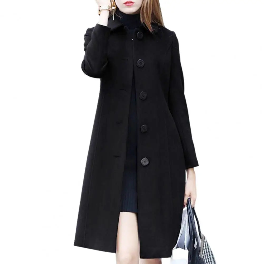 Mid-Length Single-Breasted Turn-down Collar Soft Winter Jacket Twirly Threads