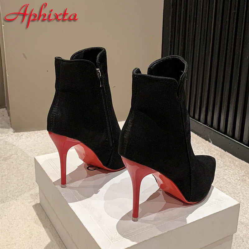 10-inch Stilettos Winter Red Heels Ankle Boots Twirly Threads