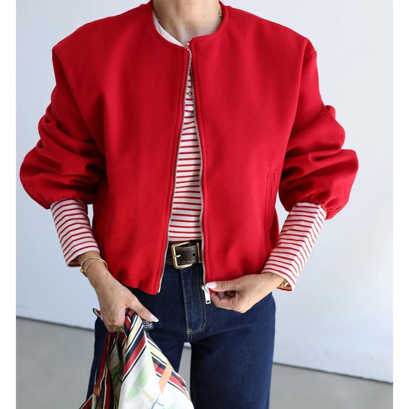 Red Zipper Bomber Jackets Twirly Threads