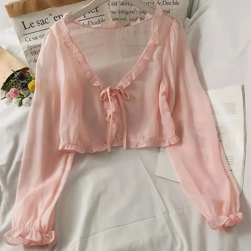 Lace Bow Cardigan Shirt Twirly Threads