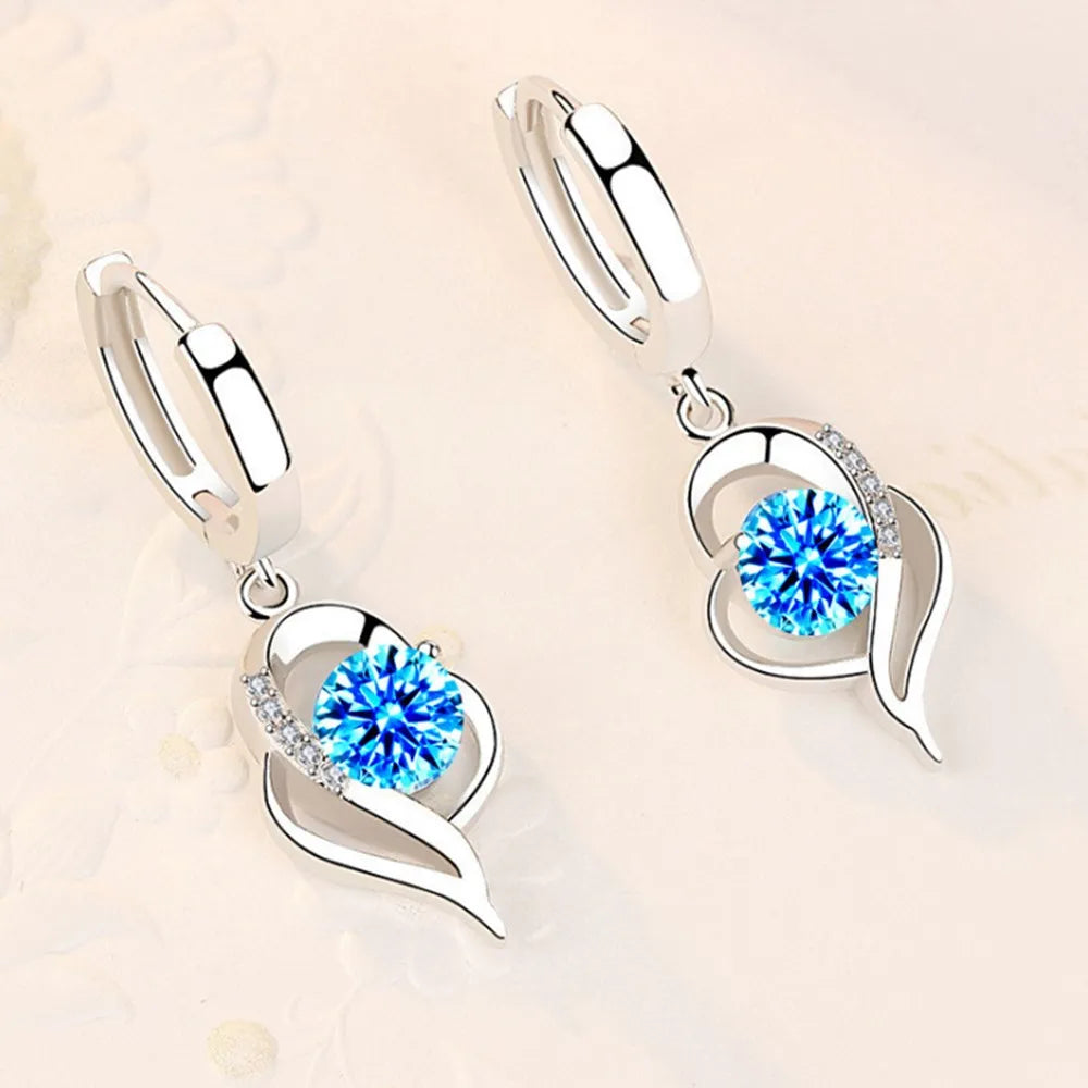 Sterling Silver Blue Pink White Purple Crystal Zircon Earrings Twirly Threads