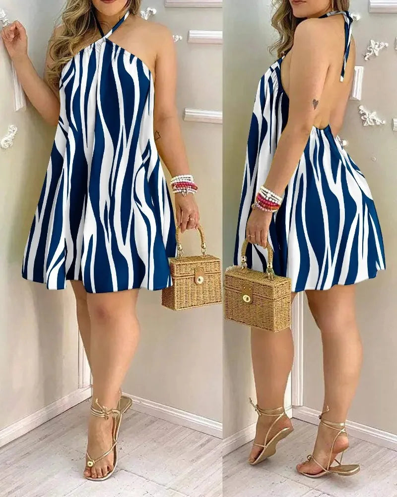Tropical Print Halter Neck Dress Twirly Threads