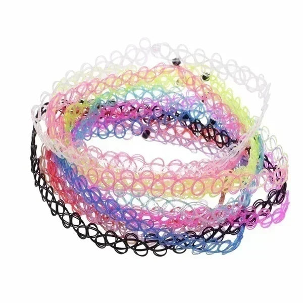 12 Pieces Set Gothic Punk Elastic Hollow Chocker Twirly Theads